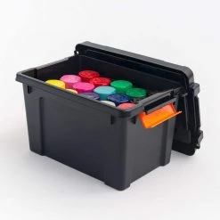 20 Qt. Heavy Duty Plastic Storage Box in Black by IRIS -Kate and Laurel Shop black black orange iris storage bins 500214 44 1000