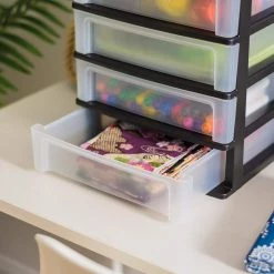 4- Drawer Desktop Storage Unit (Pack of 2) by IRIS -Kate and Laurel Shop black clear iris desk organizers accessories 587019 1f 1000