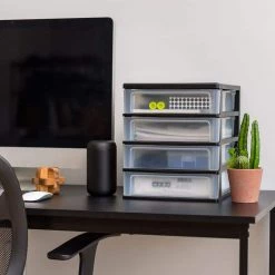 4- Drawer Desktop Storage Unit (Pack of 2) by IRIS -Kate and Laurel Shop black clear iris desk organizers accessories 587019 44 1000