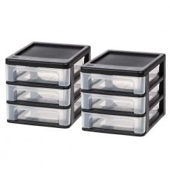 Kate and Laurel Shop 21 0.8 Gal. Compact 3-Drawer Desktop Organizer in Black (2-Pack) by IRIS