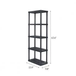 Plastic Rack Shelf with 5-Medium Shelves, Black by IRIS -Kate and Laurel Shop black iris freestanding shelving units 510005 4f 1000