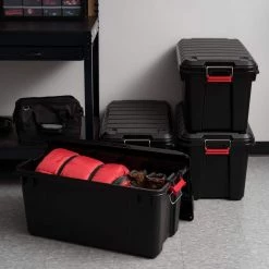 82 Qt. WeatherPro Store-It-All Storage Bin in Black (4-Pack) by IRIS 17 82 Qt. WeatherPro Store-It-All Storage Bin in Black (4-Pack) by IRIS -Kate and Laurel Shop black iris storage bins 585750 44 1000