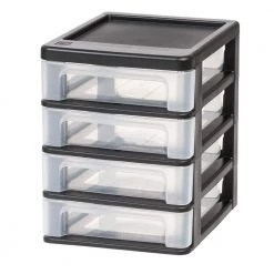 7.25 Qt. Compact Desktop 4-Drawer System in Black, Storage Tote by IRIS