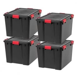 74 Qt. WeatherPro Heavy Duty Tote in Black (4-Pack) by IRIS