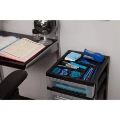 4 Drawer Rolling Storage Cart in Black by IRIS -Kate and Laurel Shop black iris storage drawers 116827 1f 1000