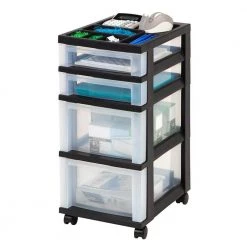 4 Drawer Rolling Storage Cart in Black by IRIS -Kate and Laurel Shop black iris storage drawers 116827 31 1000