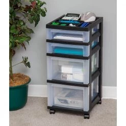 4 Drawer Rolling Storage Cart in Black by IRIS -Kate and Laurel Shop black iris storage drawers 116827 4f 1000