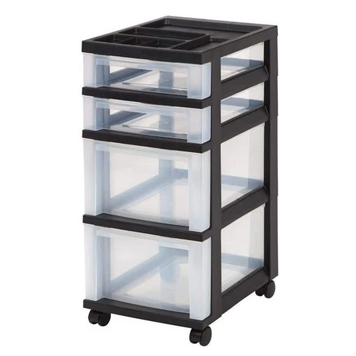 4 Drawer Rolling Storage Cart in Black by IRIS 2 4 Drawer Rolling Storage Cart in Black by IRIS -Kate and Laurel Shop black iris storage drawers 116827 64 1000