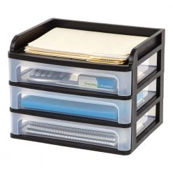 14.25 in. x 11.25 in. Black Medium Desktop Drawer System by IRIS -Kate and Laurel Shop black iris storage drawers 150175 44 1000