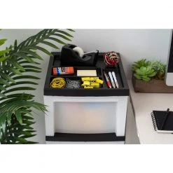 14.25 in. L x 12.05 in. W x 33.56 in. H Medium 4-Drawer Cart with Organizer Top in Black and Pearl by IRIS -Kate and Laurel Shop black iris storage drawers 585002 1f 1000