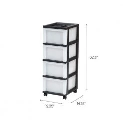 14.25 in. L x 12.05 in. W x 33.56 in. H Medium 4-Drawer Cart with Organizer Top in Black and Pearl by IRIS -Kate and Laurel Shop black iris storage drawers 585002 44 1000
