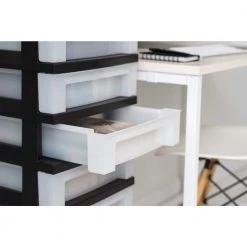 14.25 in. L x 12.05 in. W x 37.75 in. H 9-Drawer Storage Cart with Organizer Top in Black and Pearl by IRIS -Kate and Laurel Shop black iris storage drawers 585005 44 1000