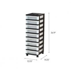 14.25 in. L x 12.05 in. W x 37.75 in. H 9-Drawer Storage Cart with Organizer Top in Black and Pearl by IRIS -Kate and Laurel Shop black iris storage drawers 585005 4f 1000