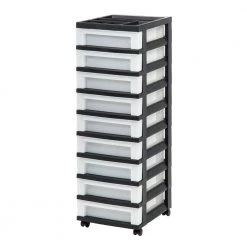 14.25 in. L x 12.05 in. W x 37.75 in. H 9-Drawer Storage Cart with Organizer Top in Black and Pearl by IRIS