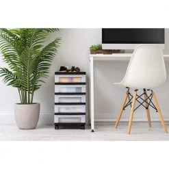 14.25 in. L x 12.05 in. W x 22.25 in. H 5-Drawer Storage Cart with Organizer Top in Black and Pearl by IRIS -Kate and Laurel Shop black iris storage drawers 585006 31 1000