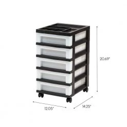 14.25 in. L x 12.05 in. W x 22.25 in. H 5-Drawer Storage Cart with Organizer Top in Black and Pearl by IRIS -Kate and Laurel Shop black iris storage drawers 585006 44 1000