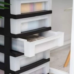 14.25 in. L x 12.05 in. W x 22.25 in. H 5-Drawer Storage Cart with Organizer Top in Black and Pearl by IRIS -Kate and Laurel Shop black iris storage drawers 585006 4f 1000