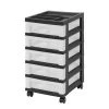 14.25 in. L x 12.05 in. W x 22.25 in. H 5-Drawer Storage Cart with Organizer Top in Black and Pearl by IRIS
