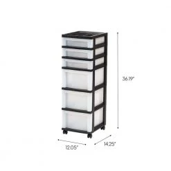 14.25 in. D x 12.05 in. W x 37.75 in. H 6-Drawer Storage Cart with Organizer Top in Black and Pearl by IRIS 12 14.25 in. D x 12.05 in. W x 37.75 in. H 6-Drawer Storage Cart with Organizer Top in Black and Pearl by IRIS -Kate and Laurel Shop black iris storage drawers 585009 4f 1000