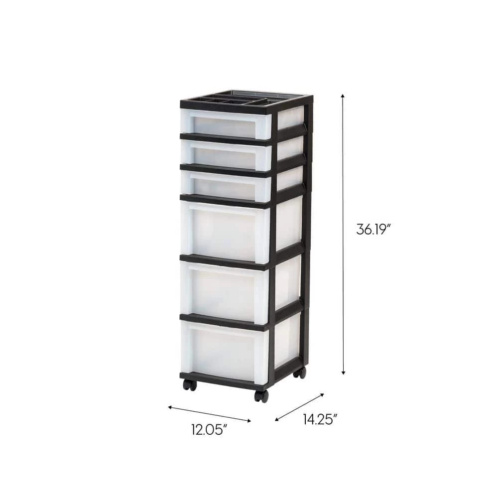 14.25 in. D x 12.05 in. W x 37.75 in. H 6-Drawer Storage Cart with Organizer Top in Black and Pearl by IRIS 5 14.25 in. D x 12.05 in. W x 37.75 in. H 6-Drawer Storage Cart with Organizer Top in Black and Pearl by IRIS - Image 3