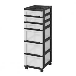 14.25 in. D x 12.05 in. W x 37.75 in. H 6-Drawer Storage Cart with Organizer Top in Black and Pearl by IRIS