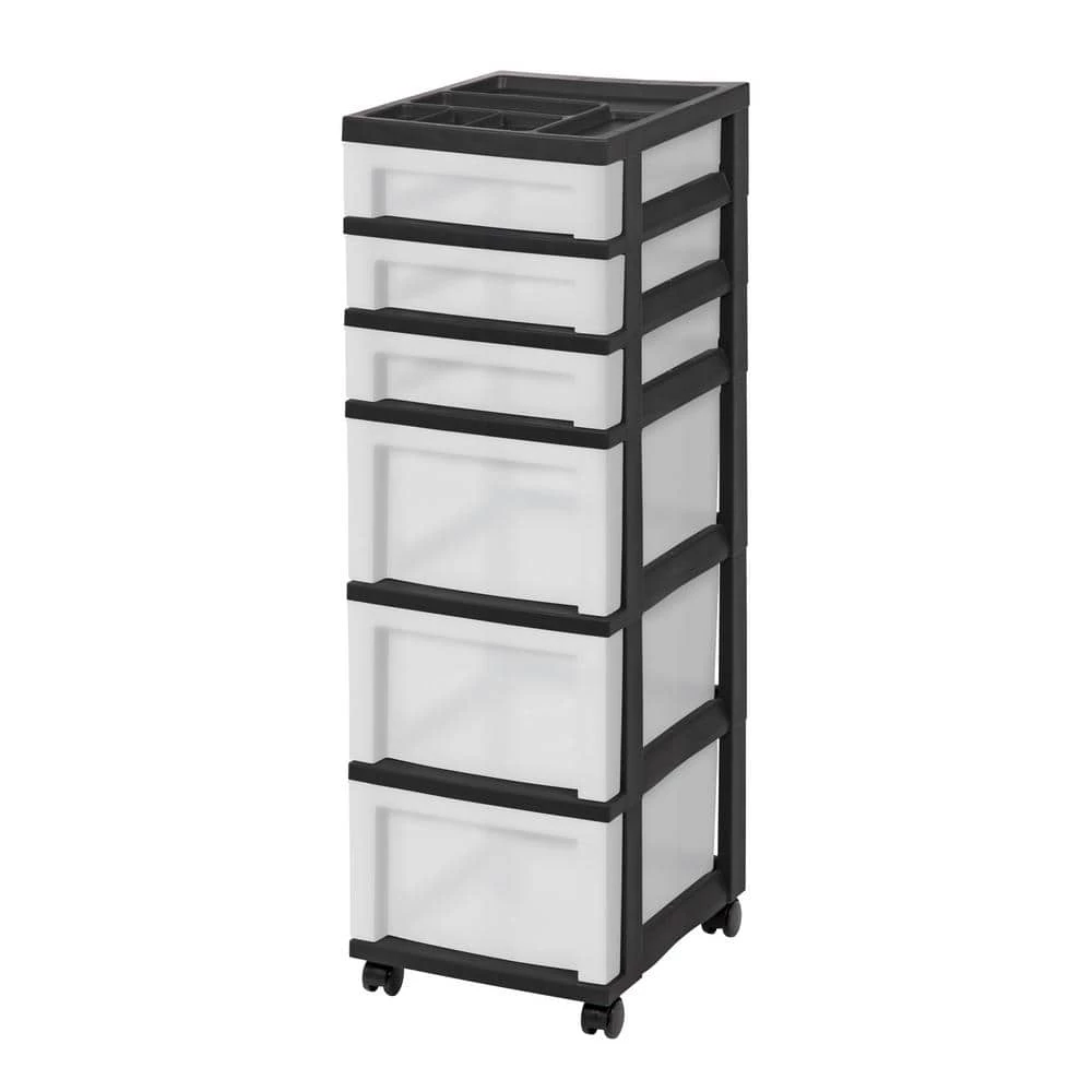 14.25 in. D x 12.05 in. W x 37.75 in. H 6-Drawer Storage Cart with Organizer Top in Black and Pearl by IRIS 3 14.25 in. D x 12.05 in. W x 37.75 in. H 6-Drawer Storage Cart with Organizer Top in Black and Pearl by IRIS