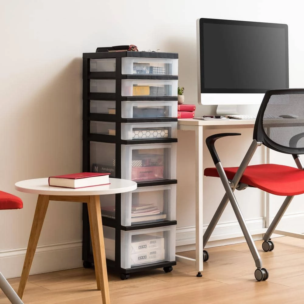 14.25 in. D x 12.05 in. W x 37.75 in. H 6-Drawer Storage Cart with Organizer Top in Black and Pearl by IRIS 4 14.25 in. D x 12.05 in. W x 37.75 in. H 6-Drawer Storage Cart with Organizer Top in Black and Pearl by IRIS - Image 2