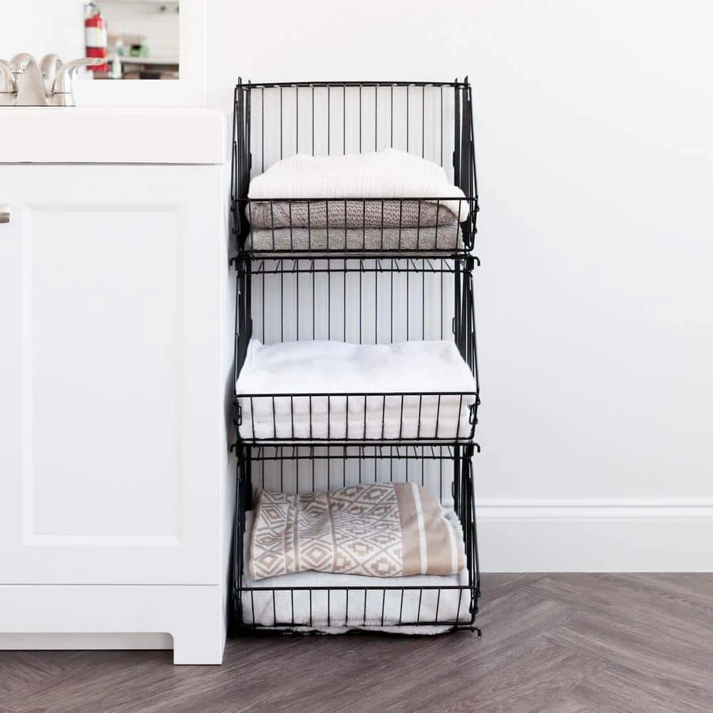 Black Modular Wire Stacking Storage Basket by IRIS 4 Black Modular Wire Stacking Storage Basket by IRIS - Image 2