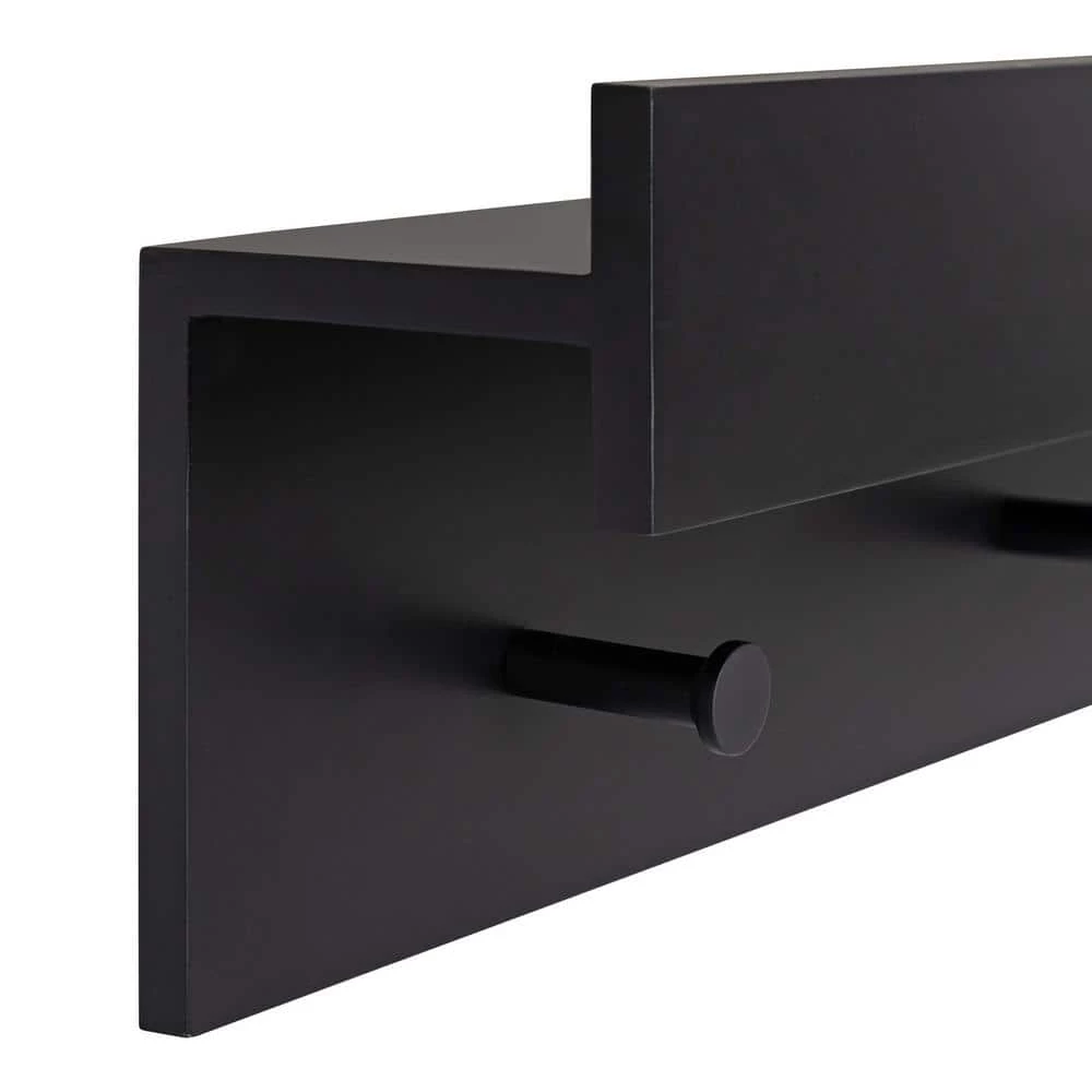 Levie 8 in. x 36 in. x 5 in. Black MDF Floating Decorative Wall Shelf with Hooks Without Brackets by Kate and Laurel 7 Levie 8 in. x 36 in. x 5 in. Black MDF Floating Decorative Wall Shelf with Hooks Without Brackets by Kate and Laurel - Image 5