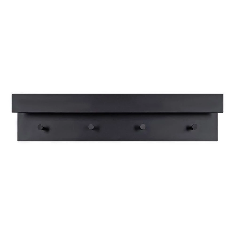 Levie 8 in. x 36 in. x 5 in. Black MDF Floating Decorative Wall Shelf with Hooks Without Brackets by Kate and Laurel 6 Levie 8 in. x 36 in. x 5 in. Black MDF Floating Decorative Wall Shelf with Hooks Without Brackets by Kate and Laurel - Image 4
