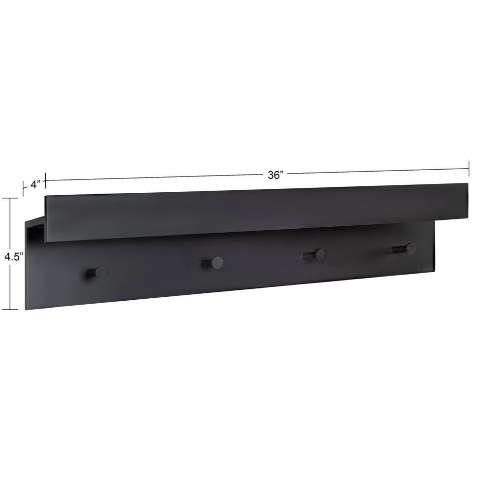 Levie 8 in. x 36 in. x 5 in. Black MDF Floating Decorative Wall Shelf with Hooks Without Brackets by Kate and Laurel 8 Levie 8 in. x 36 in. x 5 in. Black MDF Floating Decorative Wall Shelf with Hooks Without Brackets by Kate and Laurel - Image 6