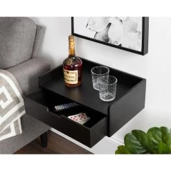 Kitt 12 in. x 18 in. x 7 in. Black Wood Floating Decorative Wall Shelf Without Brackets by Kate and Laurel -Kate and Laurel Shop black kate and laurel decorative shelving 216815 76 1000