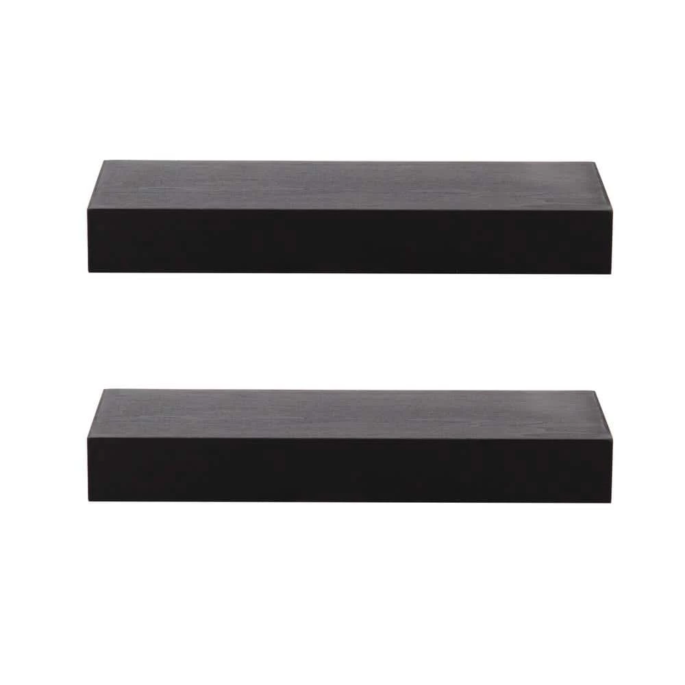 Havlock 8 in. x 18 in. x 2.25 in. Black Wood Floating Decorative Wall Shelf With Brackets Without Cubbies by Kate and Laurel 7 Havlock 8 in. x 18 in. x 2.25 in. Black Wood Floating Decorative Wall Shelf With Brackets Without Cubbies by Kate and Laurel - Image 5