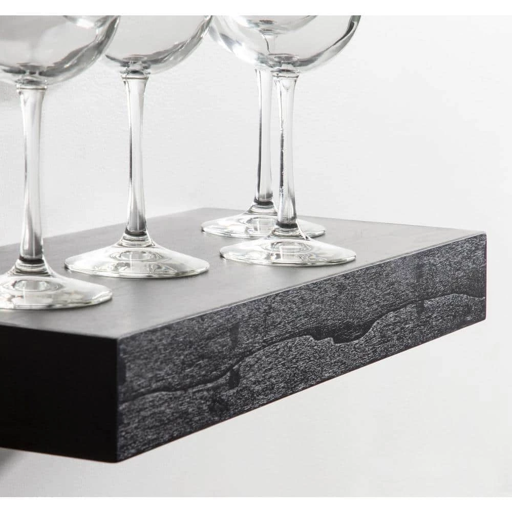 Havlock 8 in. x 18 in. x 2.25 in. Black Wood Floating Decorative Wall Shelf With Brackets Without Cubbies by Kate and Laurel 9 Havlock 8 in. x 18 in. x 2.25 in. Black Wood Floating Decorative Wall Shelf With Brackets Without Cubbies by Kate and Laurel - Image 7