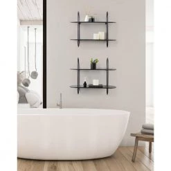 Bekx 8 in. x 24 in. x 20 in. Black Metal Floating Decorative Wall Shelf Without Cubbies by Kate and Laurel 13 Bekx 8 in. x 24 in. x 20 in. Black Metal Floating Decorative Wall Shelf Without Cubbies by Kate and Laurel -Kate and Laurel Shop black kate and laurel decorative shelving 220244 76 1000