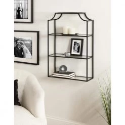Ciel 6.00 in. D 20.25 in. W 30.00 in. H Black Metal Floating Decorative Wall Shelf by Kate and Laurel -Kate and Laurel Shop black kate and laurel decorative shelving 222265 31 1000