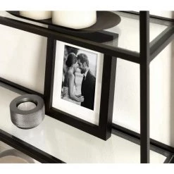 Ciel 6.00 in. D 20.25 in. W 30.00 in. H Black Metal Floating Decorative Wall Shelf by Kate and Laurel -Kate and Laurel Shop black kate and laurel decorative shelving 222265 76 1000