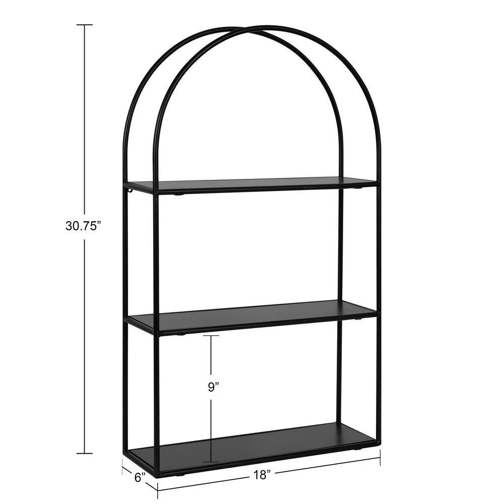 Monroe 6.00 in. D 18.00 in. W 30.75 in. H Black Metal Floating Decorative Wall Shelf by Kate and Laurel 6 Monroe 6.00 in. D 18.00 in. W 30.75 in. H Black Metal Floating Decorative Wall Shelf by Kate and Laurel - Image 4