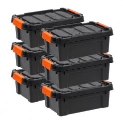 12 Qt. Heavy Duty Plastic Storage Box in Black (6-Pack) by IRIS