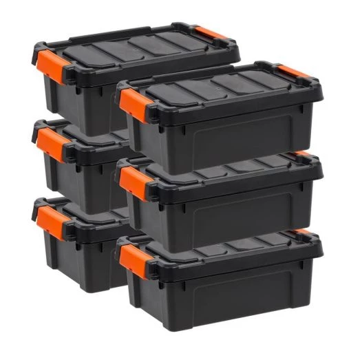 12 Qt. Heavy Duty Plastic Storage Box in Black (6-Pack) by IRIS -Kate and Laurel Shop black orange iris storage bins 500151 64 1000