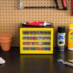 16 Drawer Parts Cabinet, Black/Yellow by IRIS -Kate and Laurel Shop black yellow iris garage cabinet accessories 500173 4f 1000