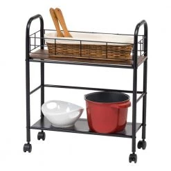 Slim Wood and Metal Rolling Storage Cart by IRIS -Kate and Laurel Shop brown iris utility carts 596002 31 1000