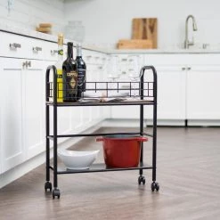 Slim Wood and Metal Rolling Storage Cart by IRIS -Kate and Laurel Shop brown iris utility carts 596002 4f 1000