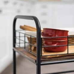 Wide Wood and Metal Rolling Storage Cart by IRIS -Kate and Laurel Shop brown iris utility carts 596003 1f 1000