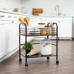 Wide Wood and Metal Rolling Storage Cart by IRIS -Kate and Laurel Shop brown iris utility carts 596003 31 1000