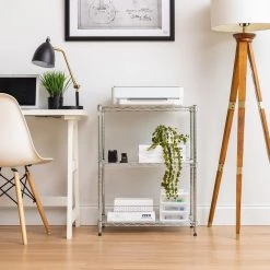 Chrome 3- Tier Metal Wire Garage Storage Shelving Unit 24- in. W x 30- in. H x 14- in. D by IRIS 13 Chrome 3- Tier Metal Wire Garage Storage Shelving Unit 24- in. W x 30- in. H x 14- in. D by IRIS -Kate and Laurel Shop chrome iris freestanding shelving units 596035 31 1000