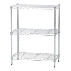 Chrome 3- Tier Metal Wire Garage Storage Shelving Unit 24- in. W x 30- in. H x 14- in. D by IRIS