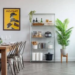 5 Shelf Wire Storage Unit, Silver by IRIS -Kate and Laurel Shop chrome iris freestanding shelving units 596038 31 1000