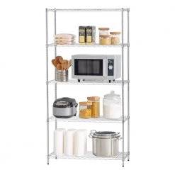 5 Shelf Wire Storage Unit, Silver by IRIS -Kate and Laurel Shop chrome iris freestanding shelving units 596038 44 1000