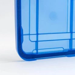 15 Gal. Lockable Plastic Storage Tote in Clear with Sturdy Blue Lid and Buckles (4-Pack) by IRIS -Kate and Laurel Shop clear blue iris storage bins 500135 44 1000